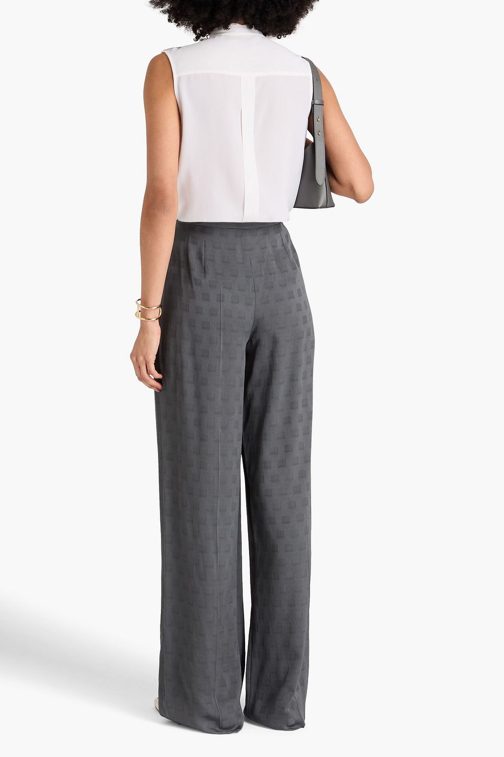 EMPORIO ARMANI Pleated checked jacquard wide-leg pants