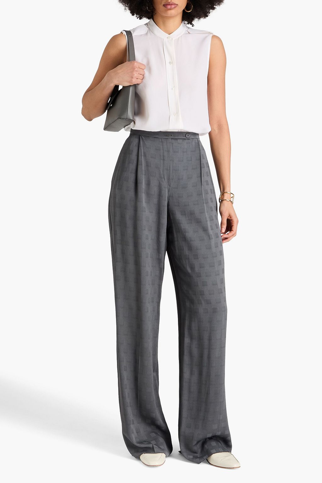 EMPORIO ARMANI Pleated checked jacquard wide-leg pants
