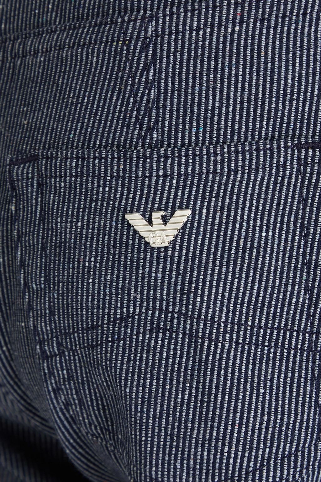 EMPORIO ARMANI 스트라이프 코튼 혼방 슬림 레그 팬츠