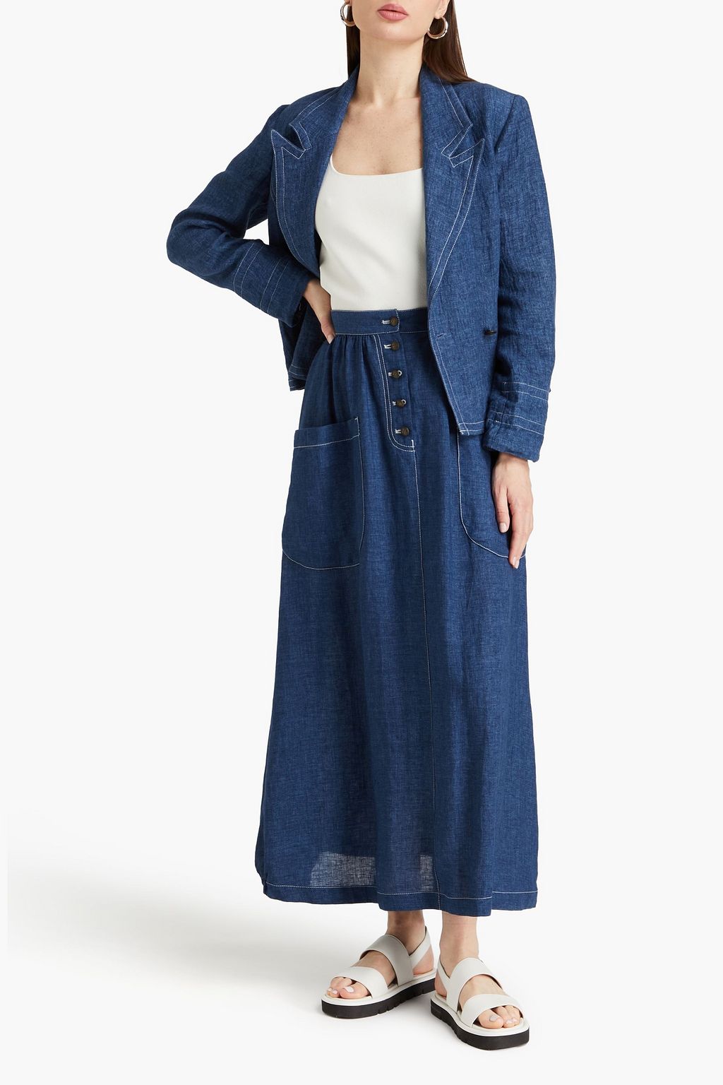 EMPORIO ARMANI Topstitched linen maxi skirt