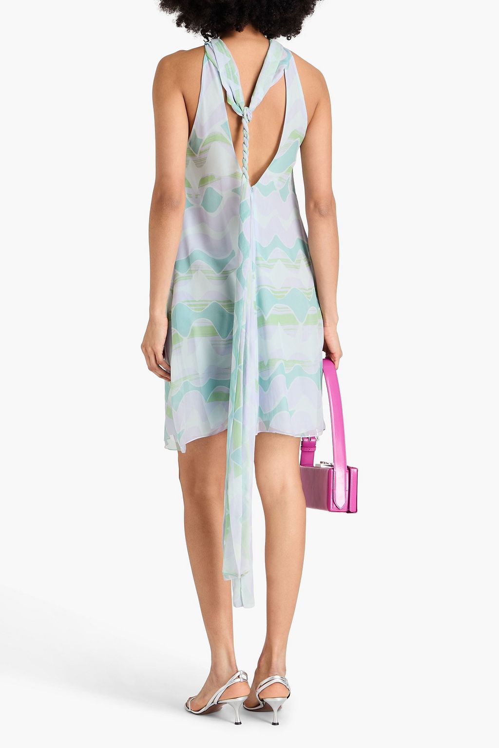 EMPORIO ARMANI Printed silk-chiffon halterneck mini dress