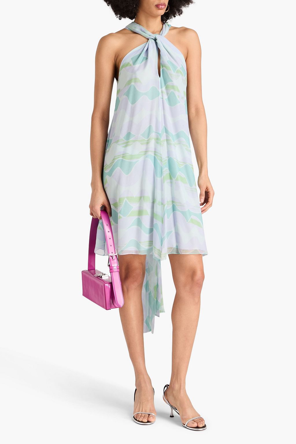 EMPORIO ARMANI Printed silk-chiffon halterneck mini dress