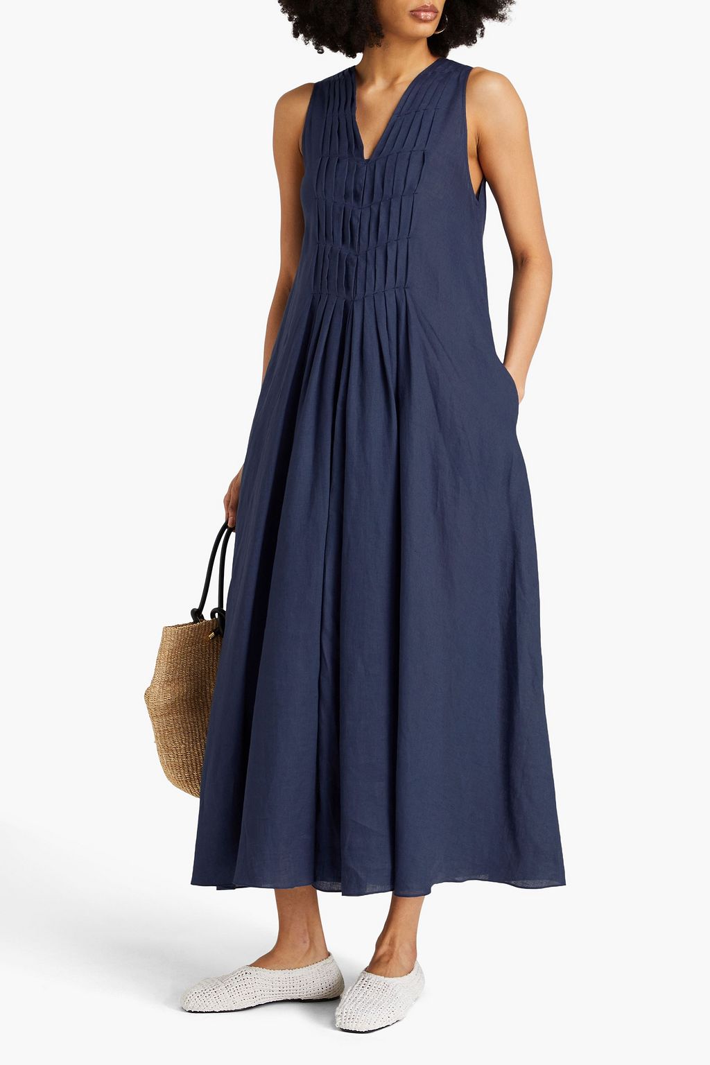 EMPORIO ARMANI Pleated linen midi dress