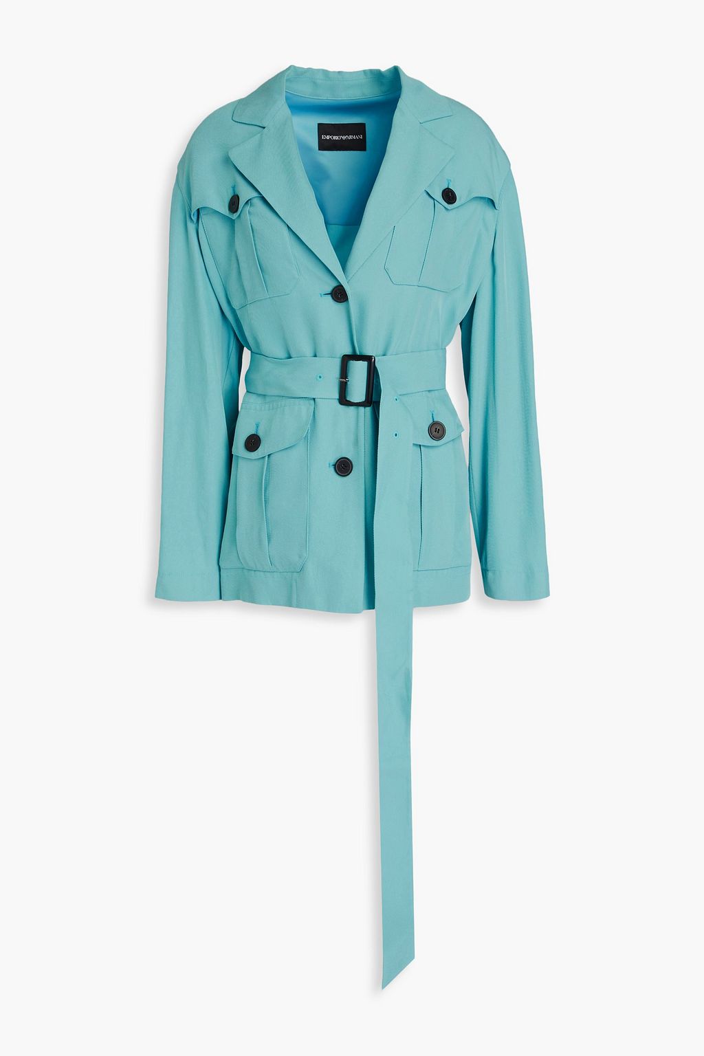 EMPORIO ARMANI Belted cupro blend twill jacket THE OUTNET