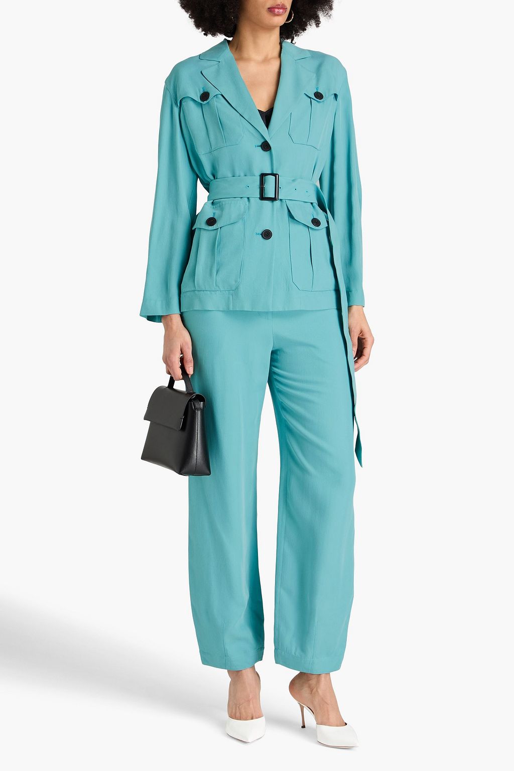 EMPORIO ARMANI Belted cupro-blend twill jacket