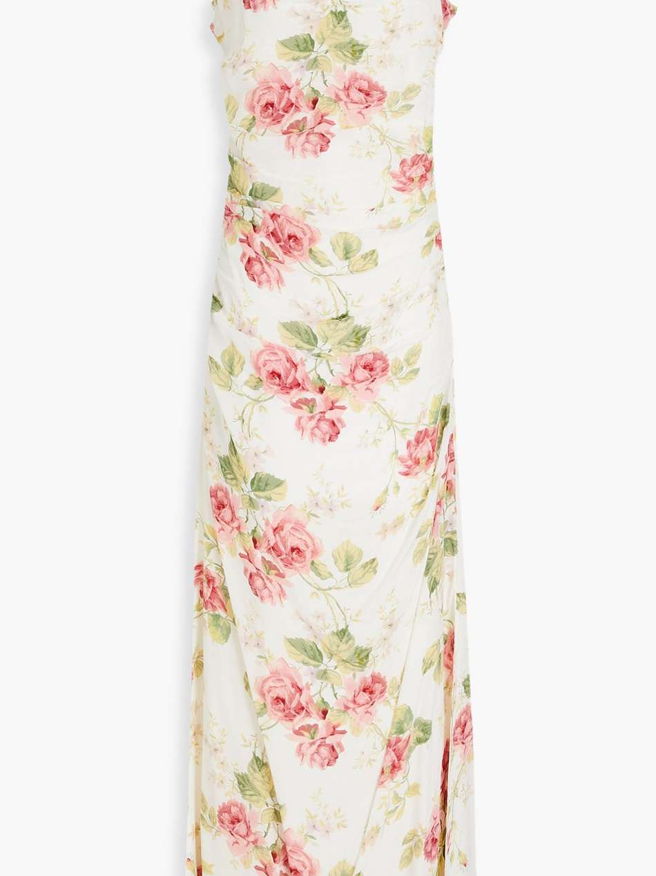 draped floral-print satin maxi dress