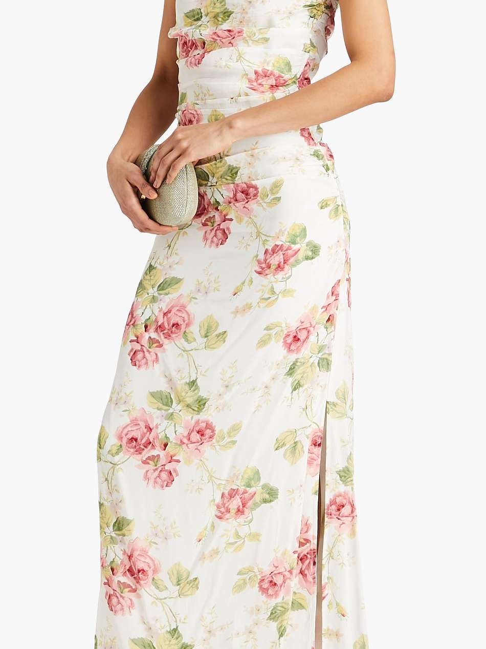 draped floral-print satin maxi dress