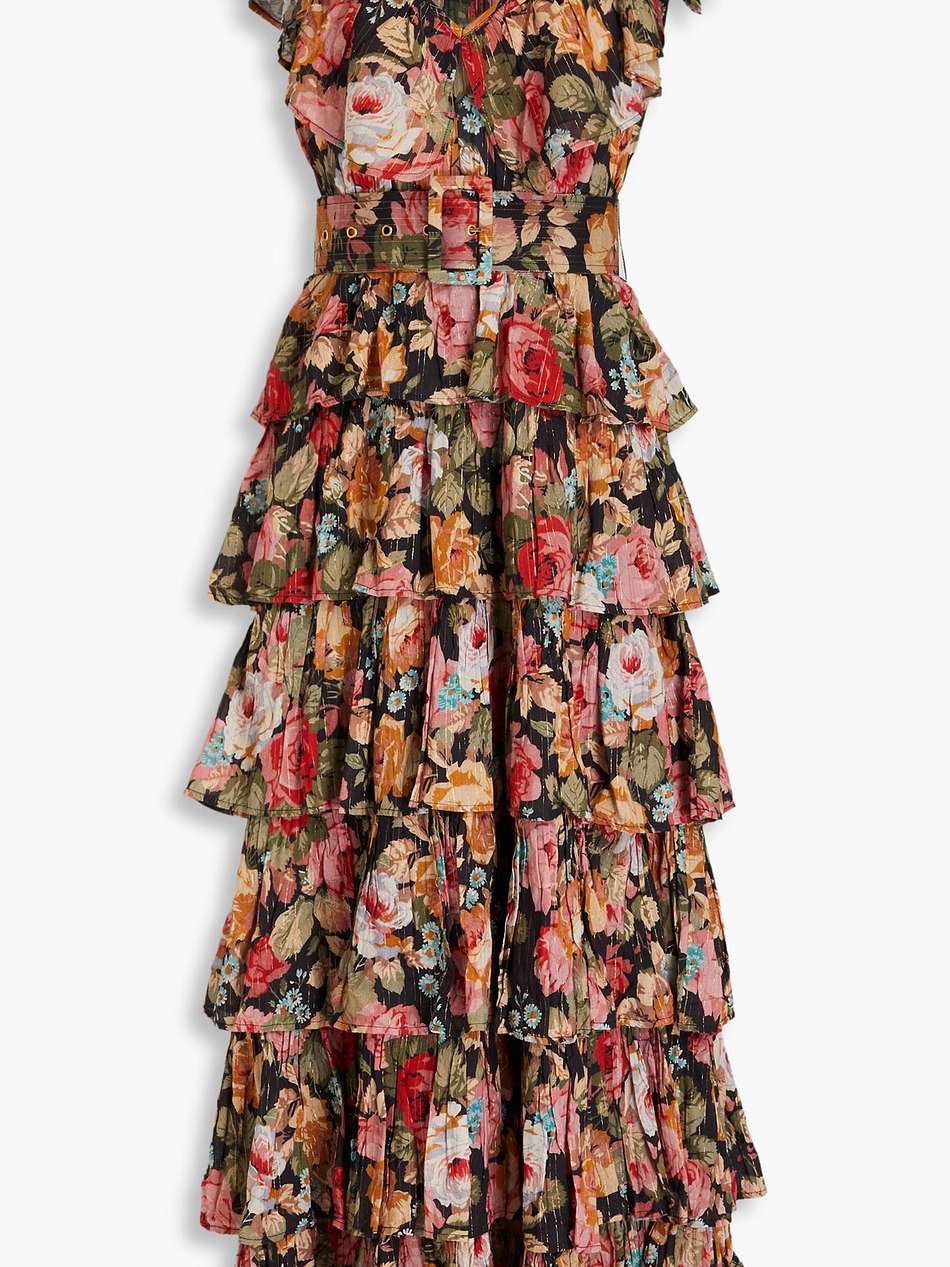 tiered floral-print cotton-blend maxi dress