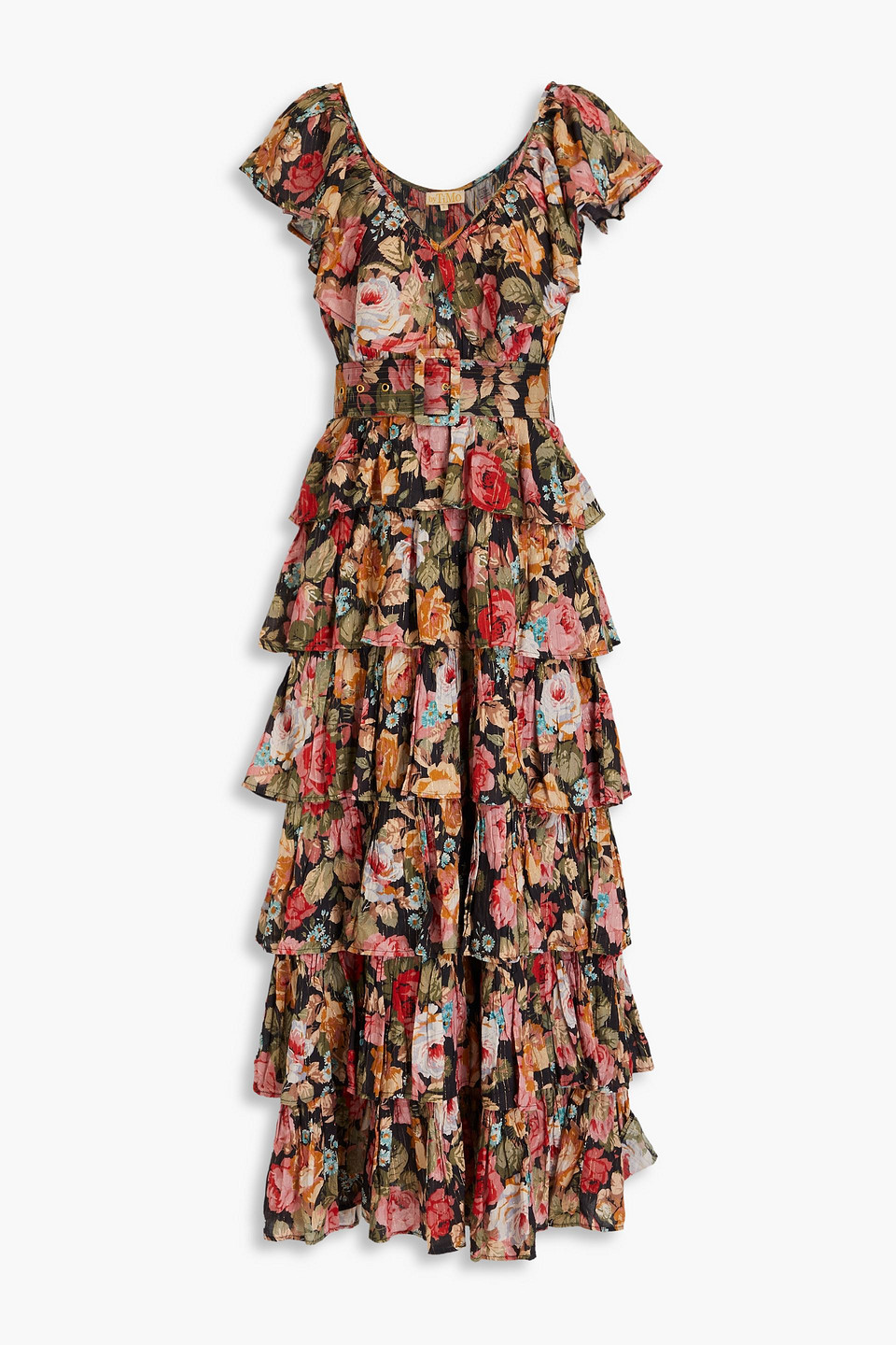 Tiered floral-print cotton-blend maxi dress