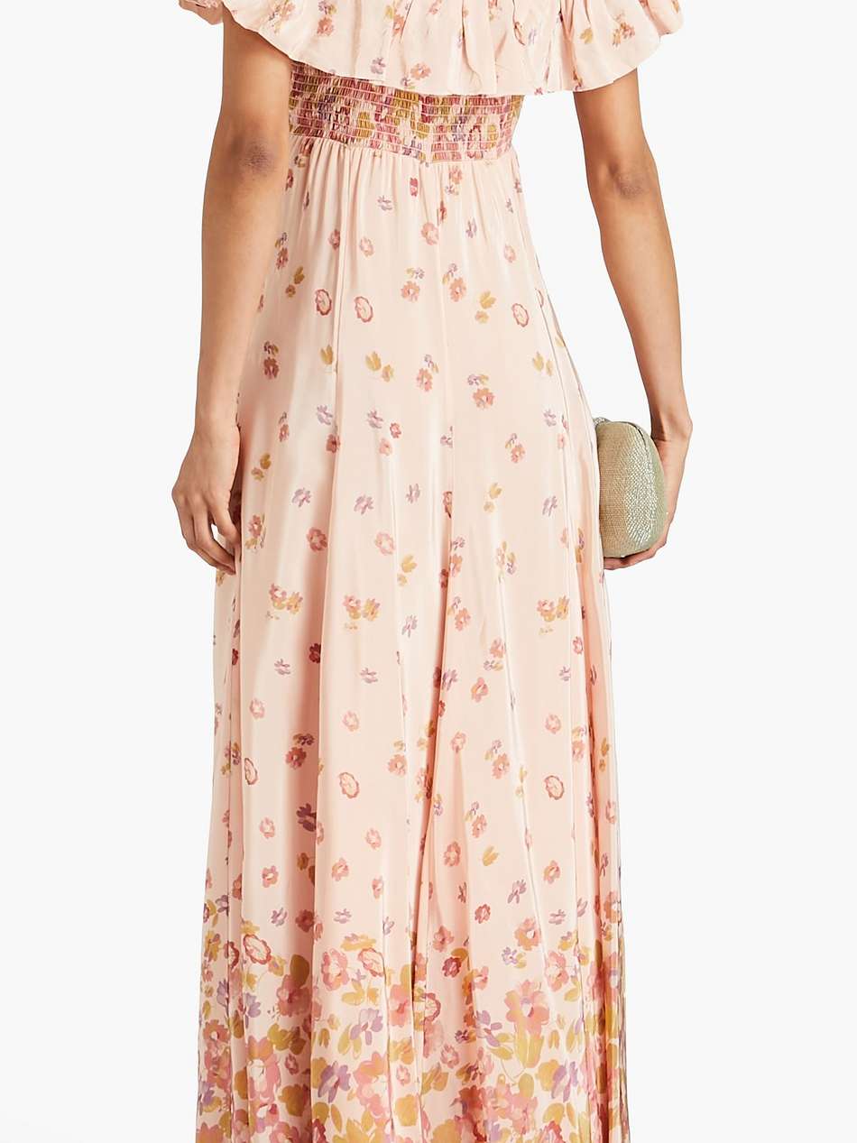 cold-shoulder floral-print satin maxi dress
