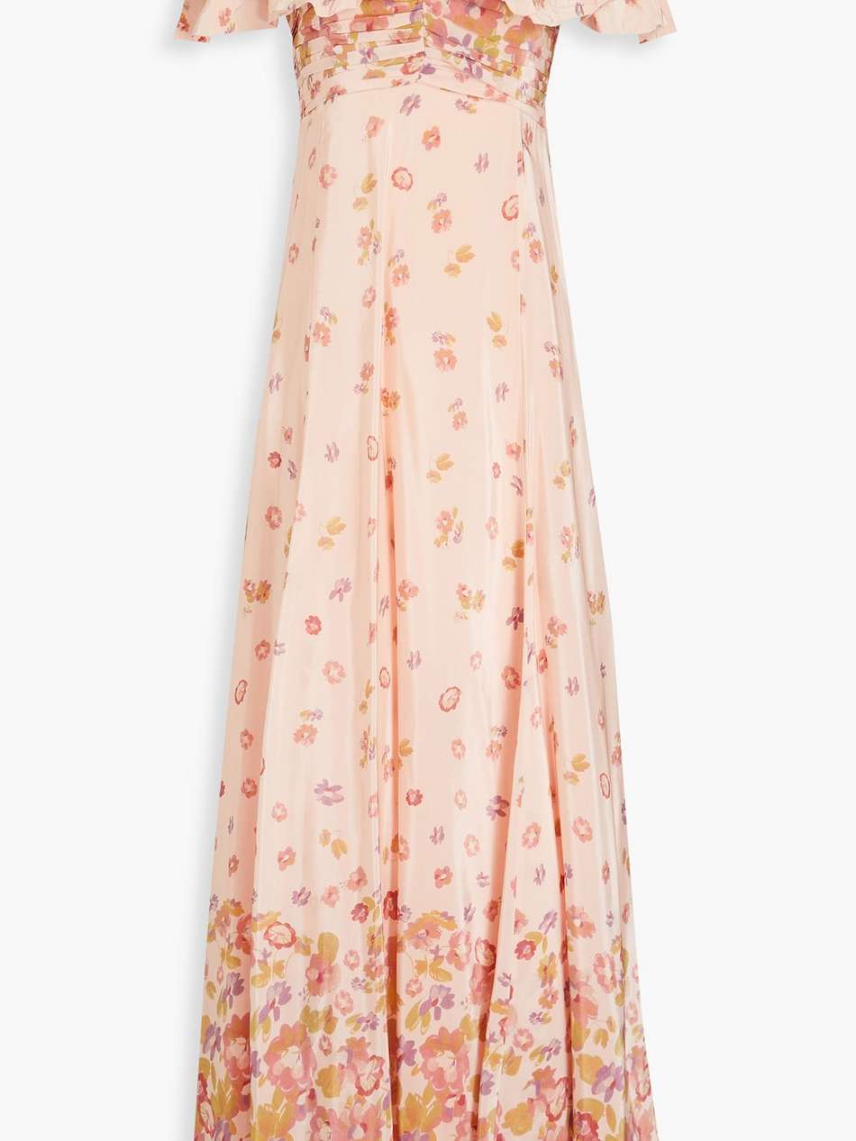 cold-shoulder floral-print satin maxi dress