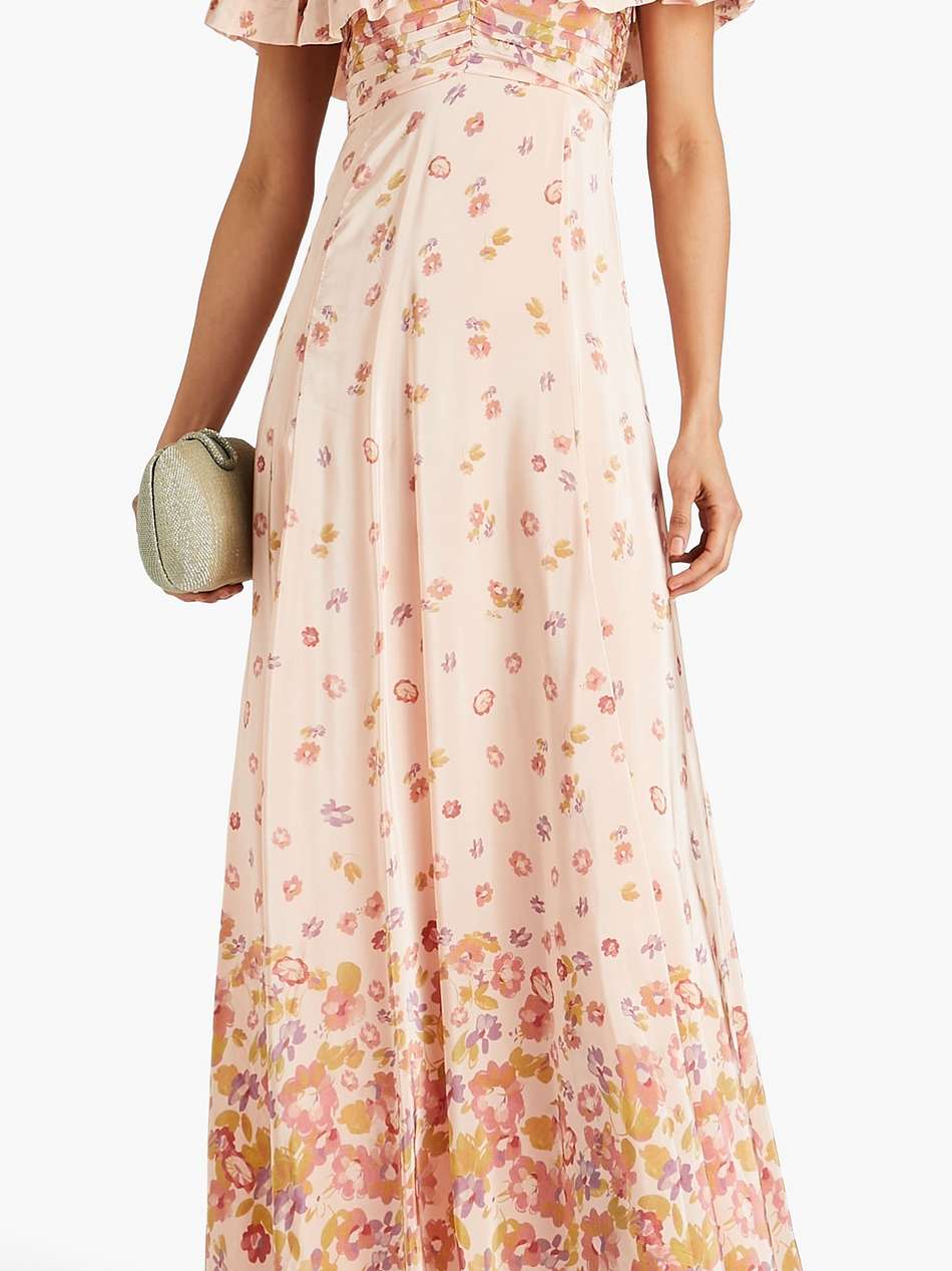 cold-shoulder floral-print satin maxi dress