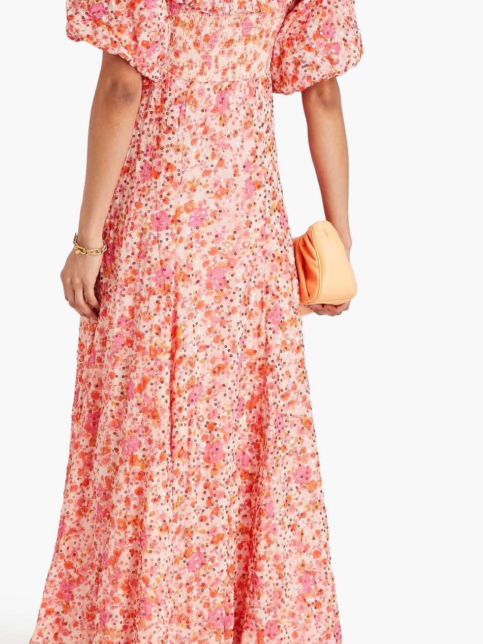 sequin-embellished floral-print georgette maxi dress