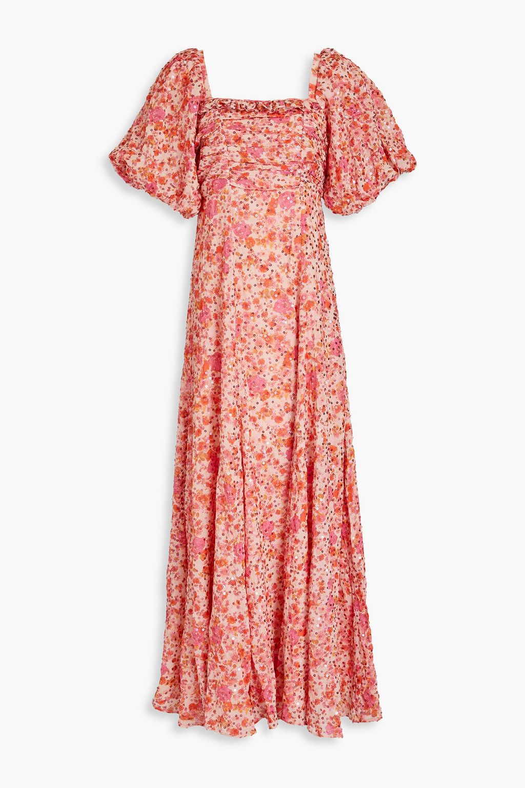 Sequin embellished floral print georgette maxi dress pink XS