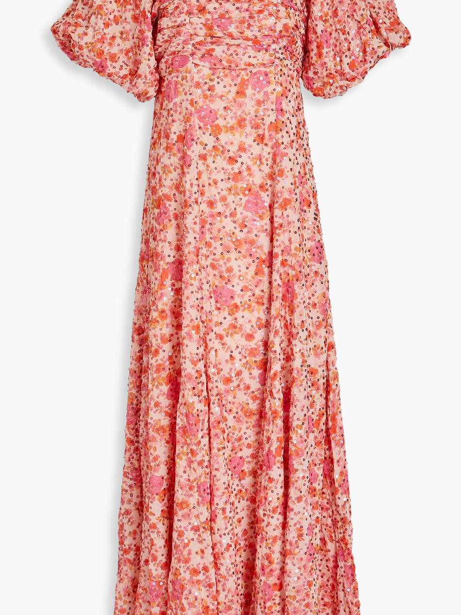 sequin-embellished floral-print georgette maxi dress