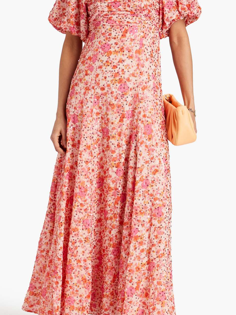 sequin-embellished floral-print georgette maxi dress