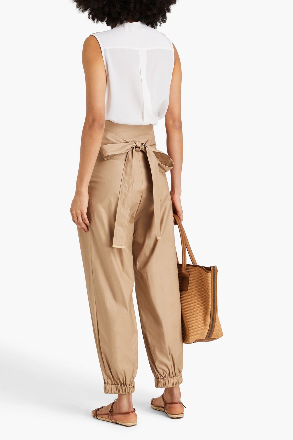 EMPORIO ARMANI コットン混 テーパードパンツ ベルト付き タック入り