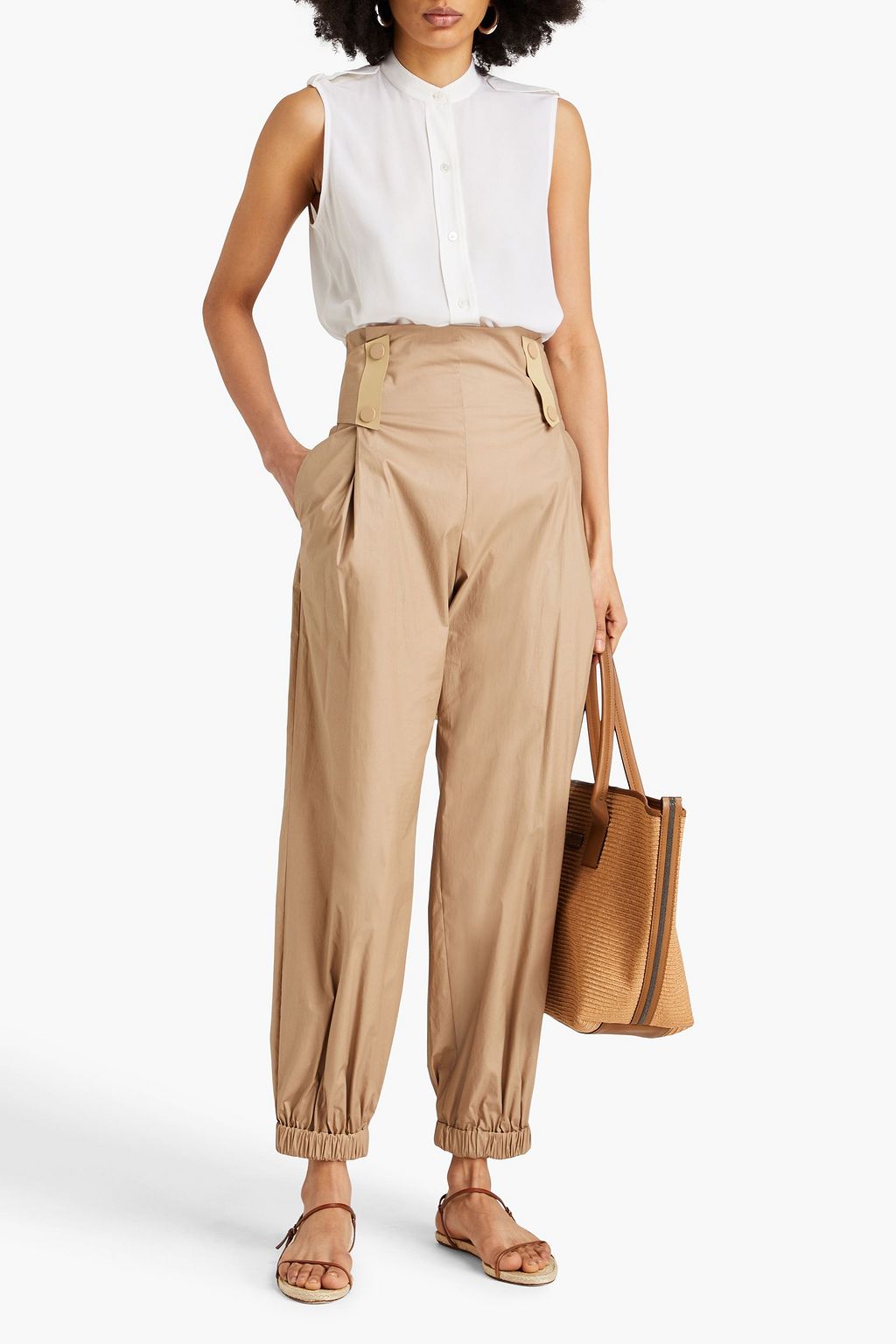 EMPORIO ARMANI コットン混 テーパードパンツ ベルト付き タック入り