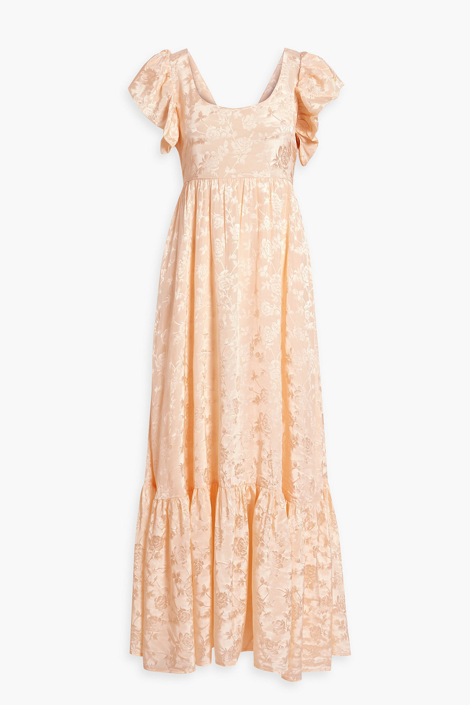 Bytimo Cutout Ruffled Jacquard Maxi Dress In Pastellorange