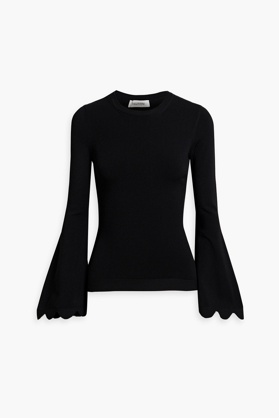Valentino Scalloped Fluted Stretch-knit Sweater In Black