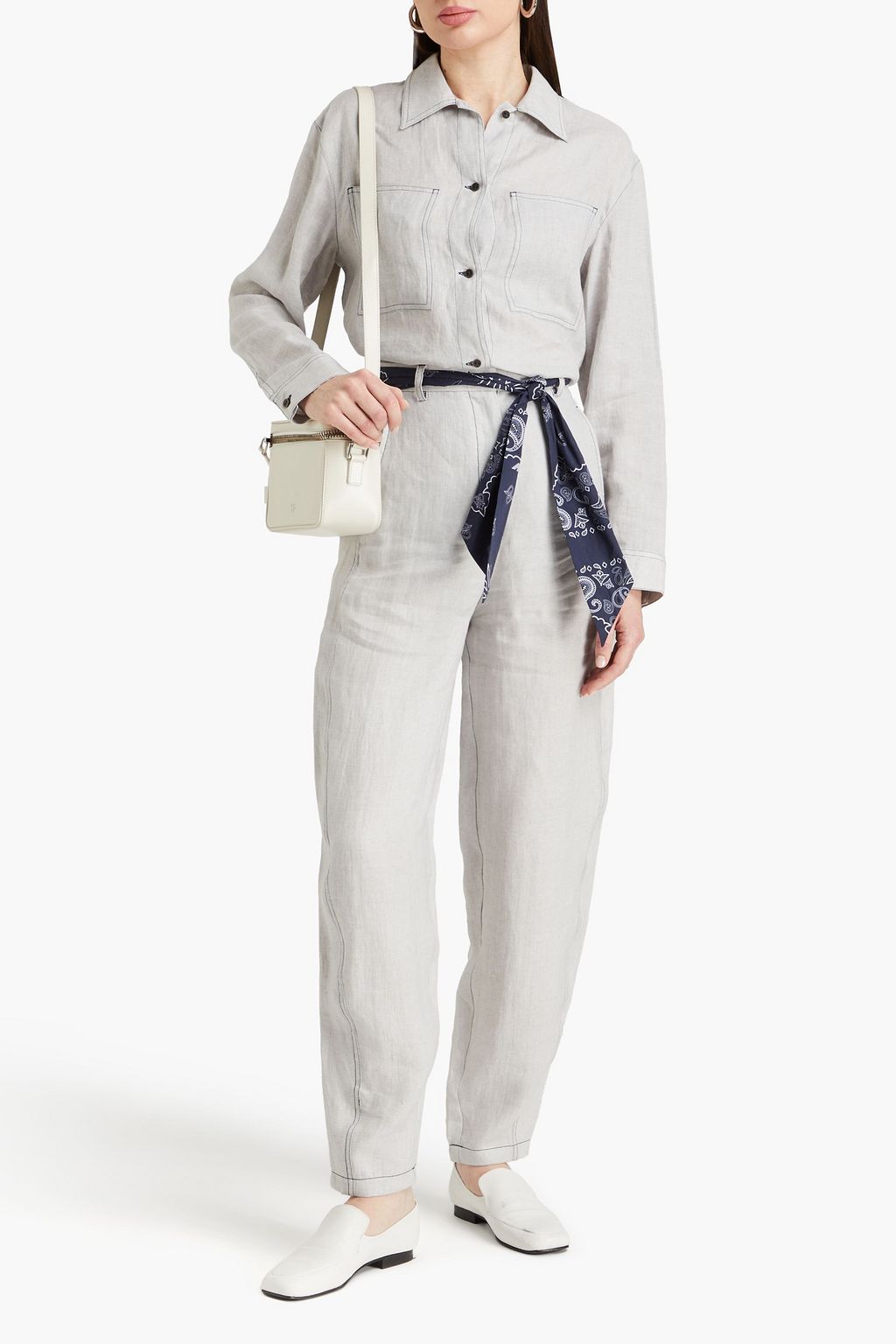 EMPORIO ARMANI 리넨 테이퍼드 팬츠