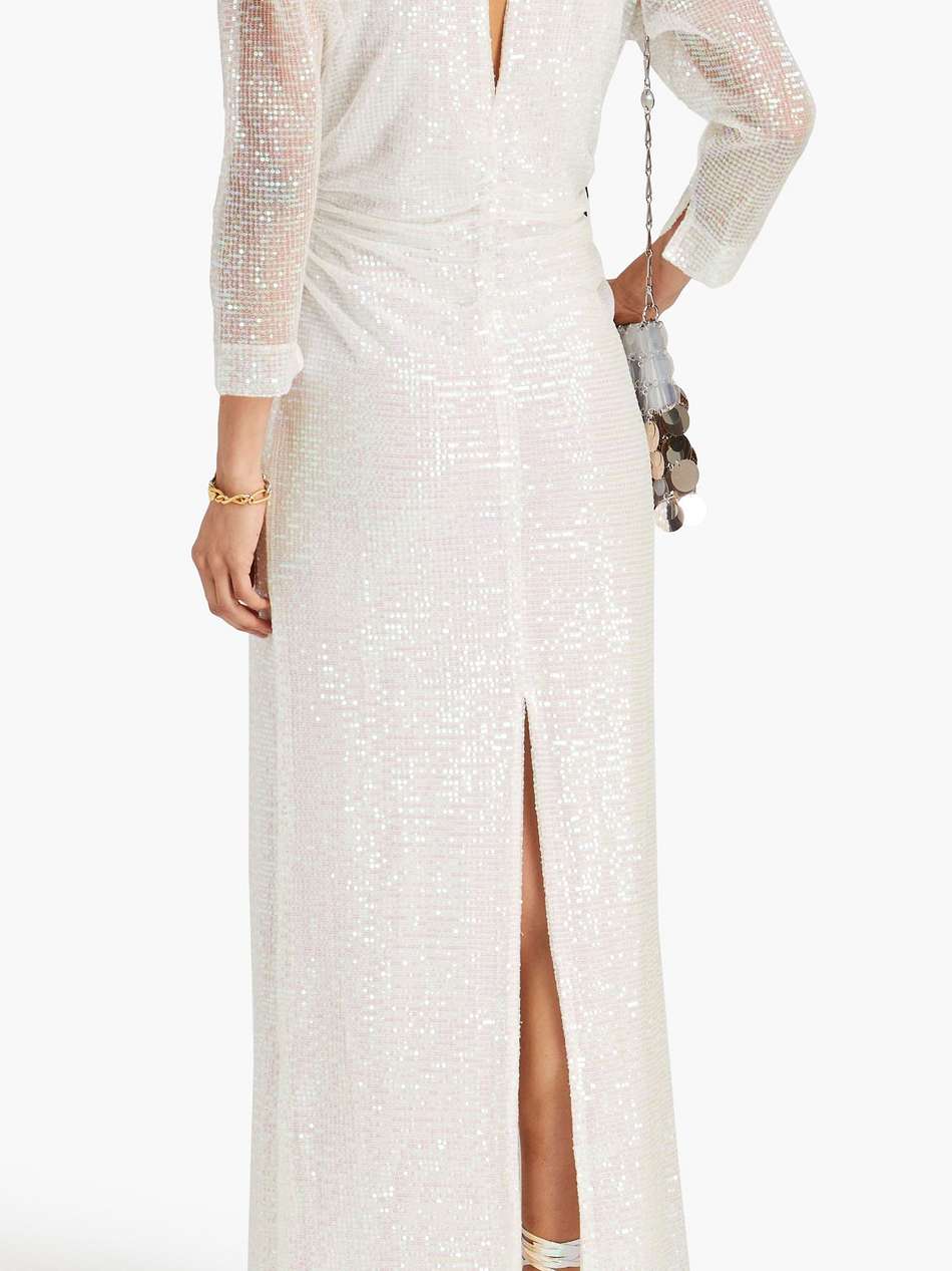 ruched sequined tulle maxi dress