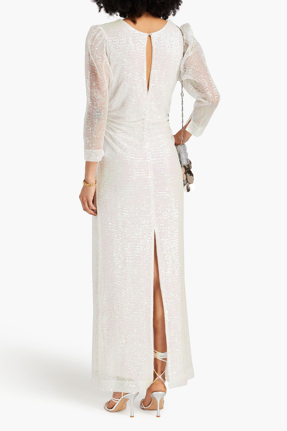 Shop Bytimo Ruched Sequined Tulle Maxi Dress In Off-white