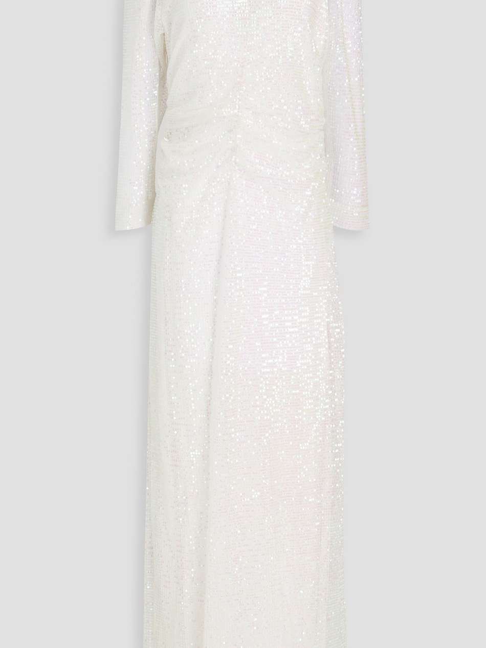 ruched sequined tulle maxi dress