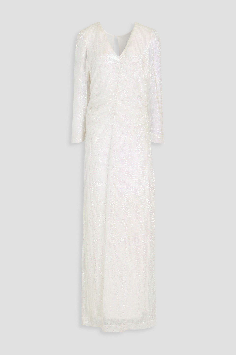 Shop Bytimo Ruched Sequined Tulle Maxi Dress In Off-white