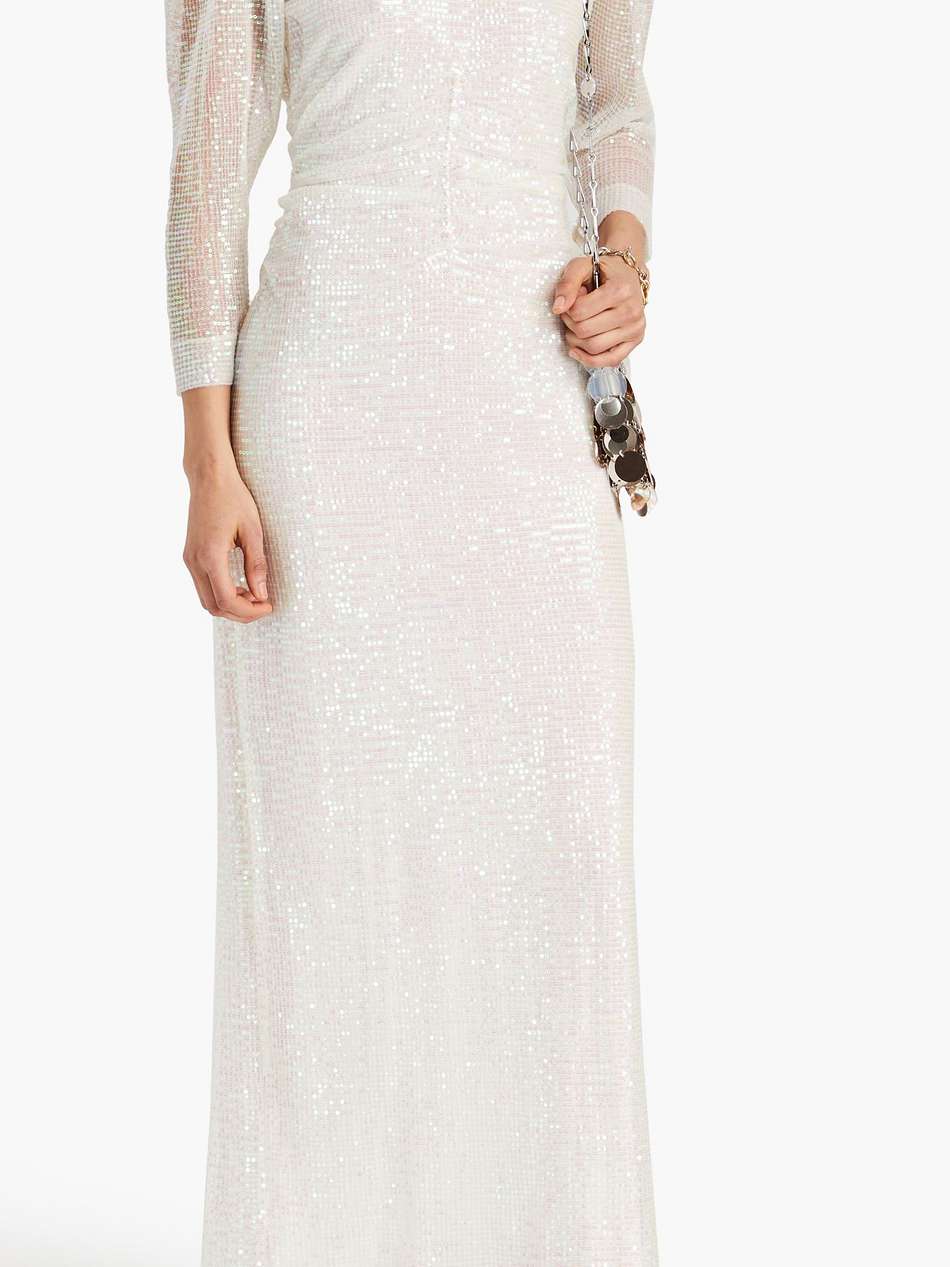 ruched sequined tulle maxi dress