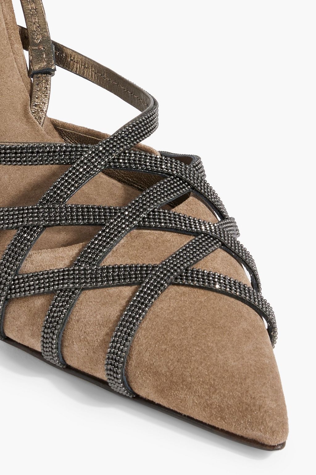 BRUNELLO CUCINELLI Bead-embellished suede slingback pumps