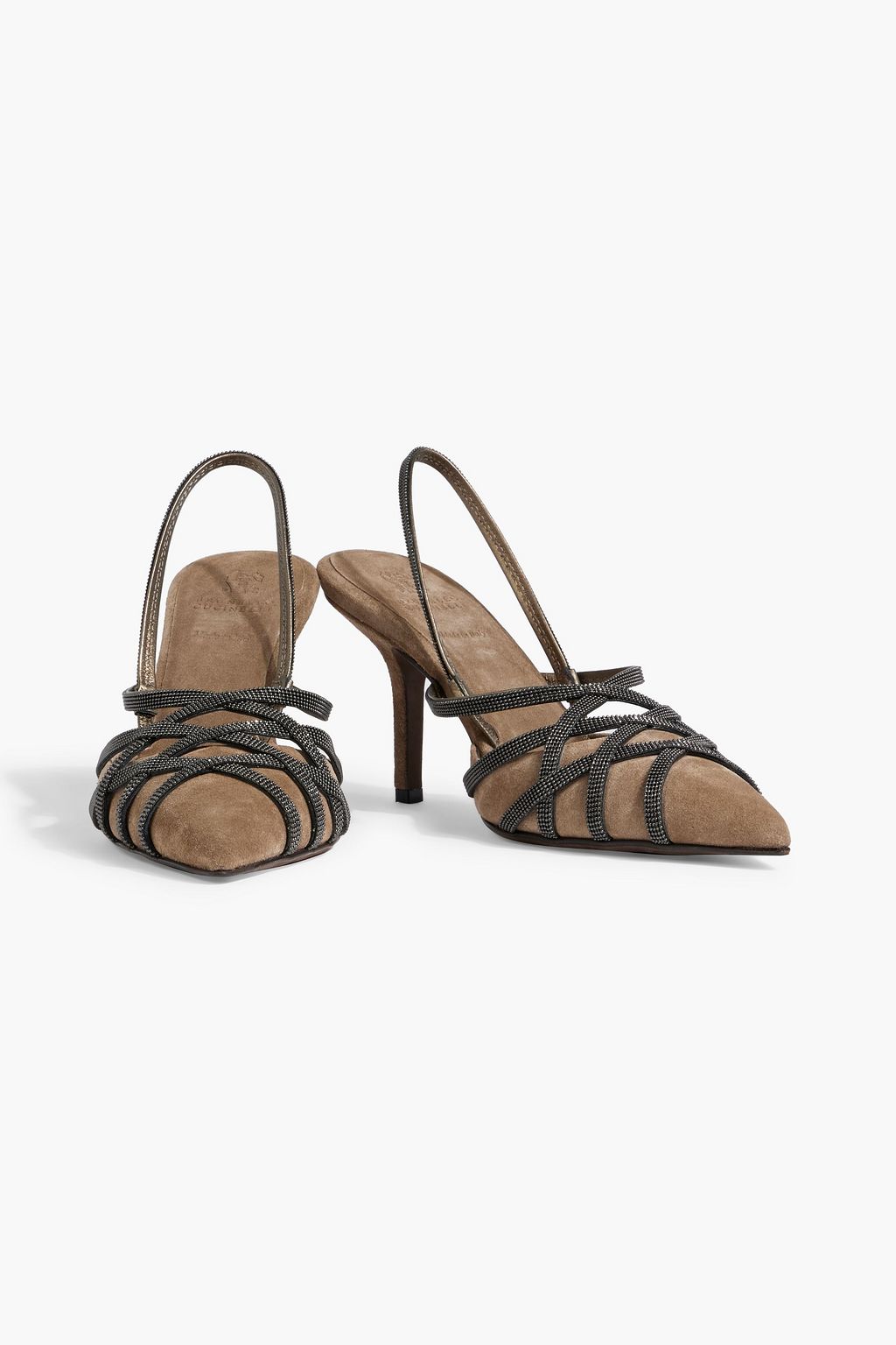 BRUNELLO CUCINELLI Bead-embellished suede slingback pumps