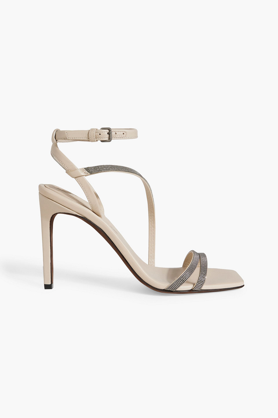 Brunello Cucinelli Embellished Leather Sandals In Beige