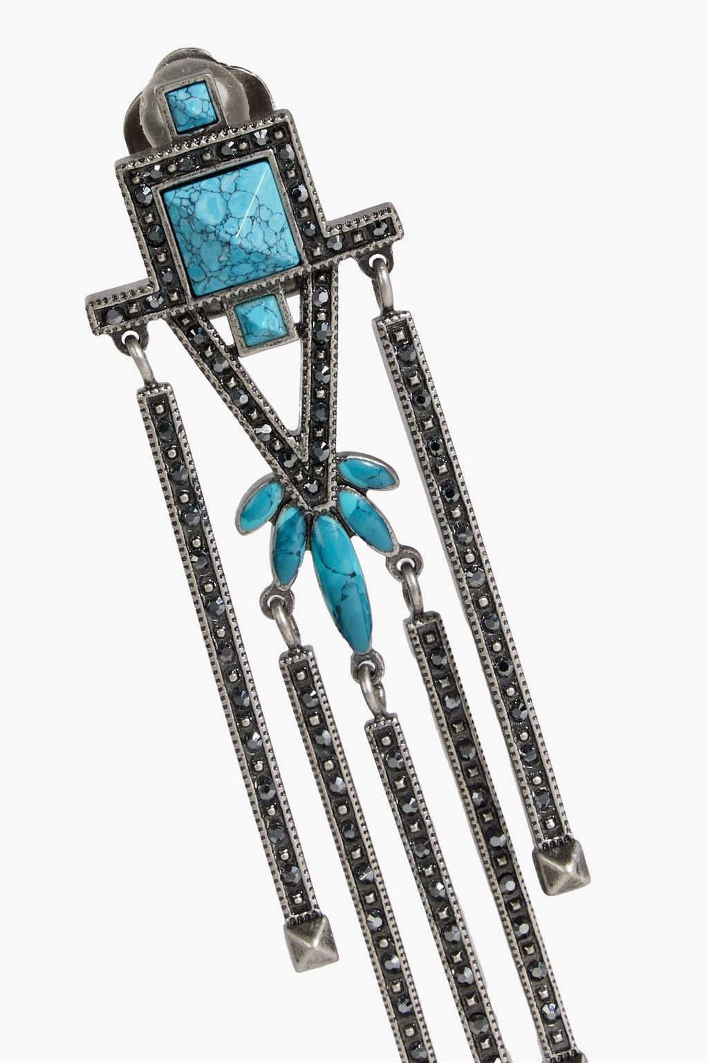 VALENTINO GARAVANI Burnished silver-tone, crystal and turquoise clip earrings