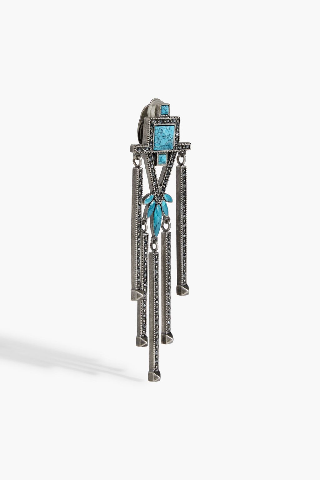 VALENTINO GARAVANI Burnished silver-tone, crystal and turquoise clip earrings