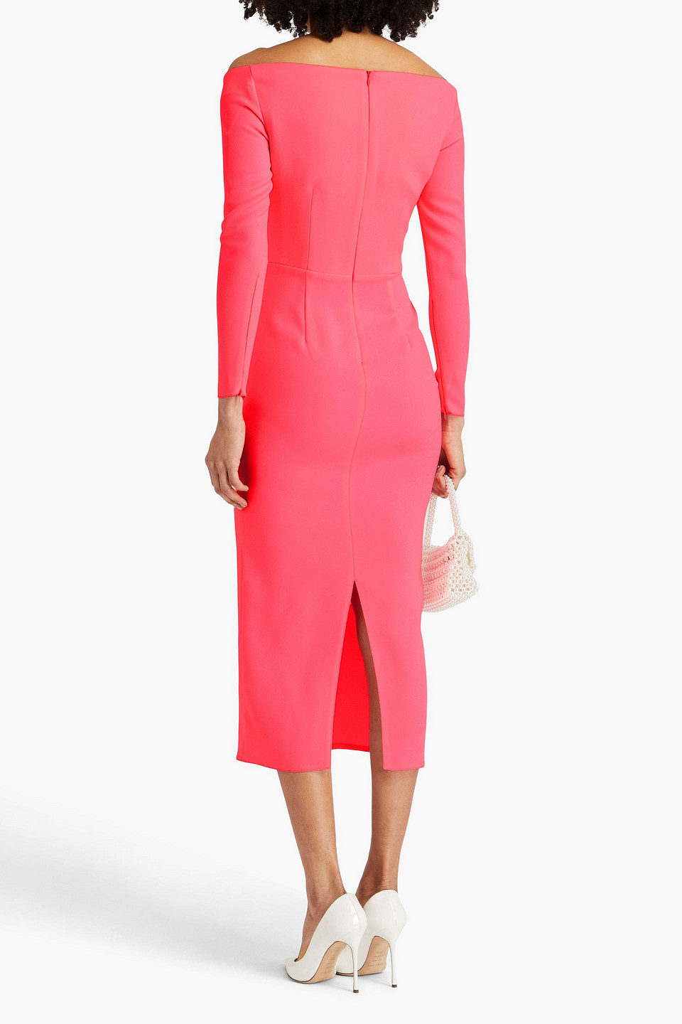 Shop Alex Perry Off-the-shoulder Neon Crepe Midi Dress In Bubblegum