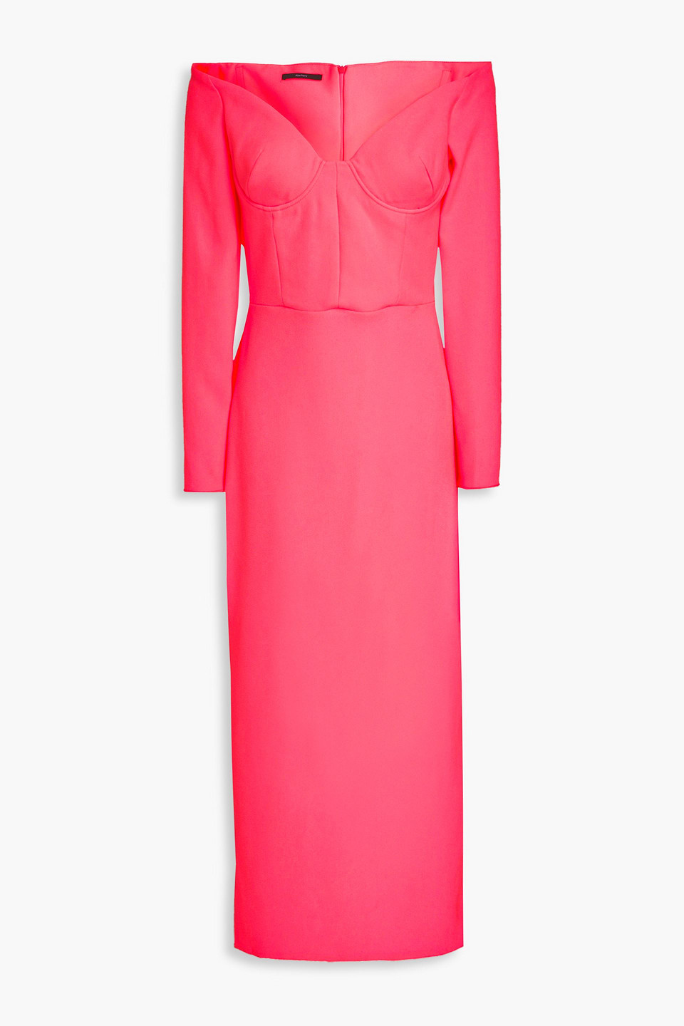 Off-the-shoulder neon crepe midi dress