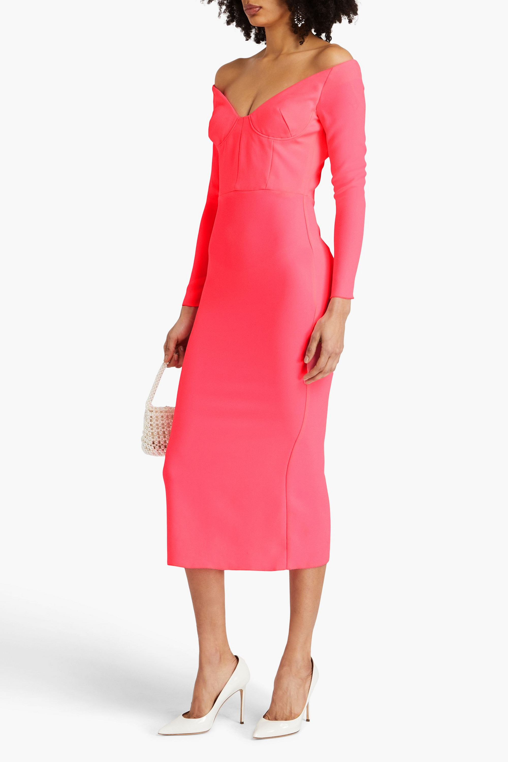 Alex Perry Off-the-shoulder neon crepe midi dress