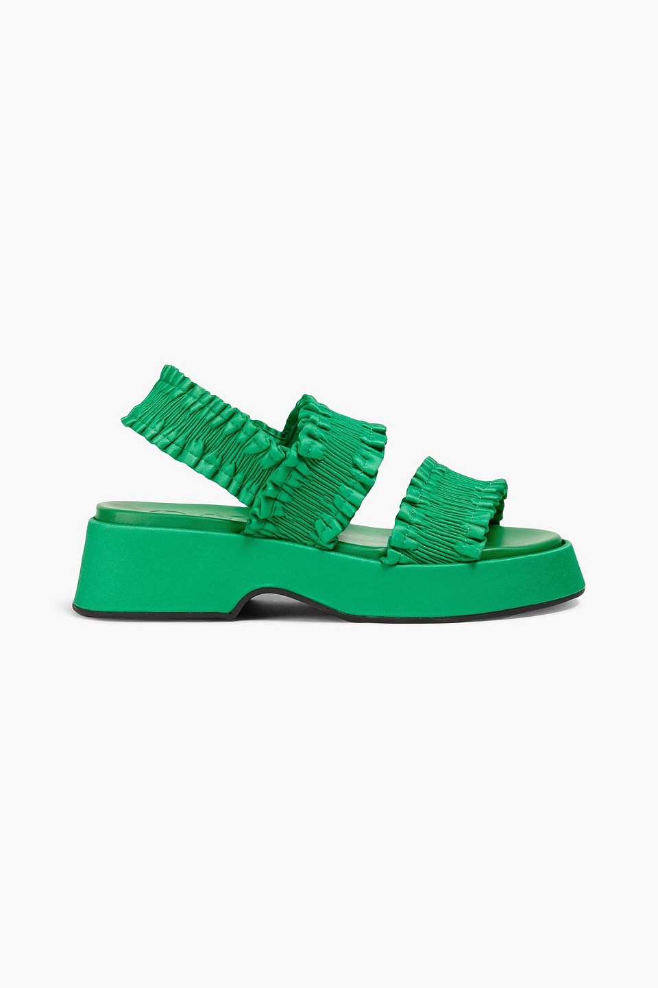 Shop Ganni Ruched Satin Platform Slingback Sandals In Green