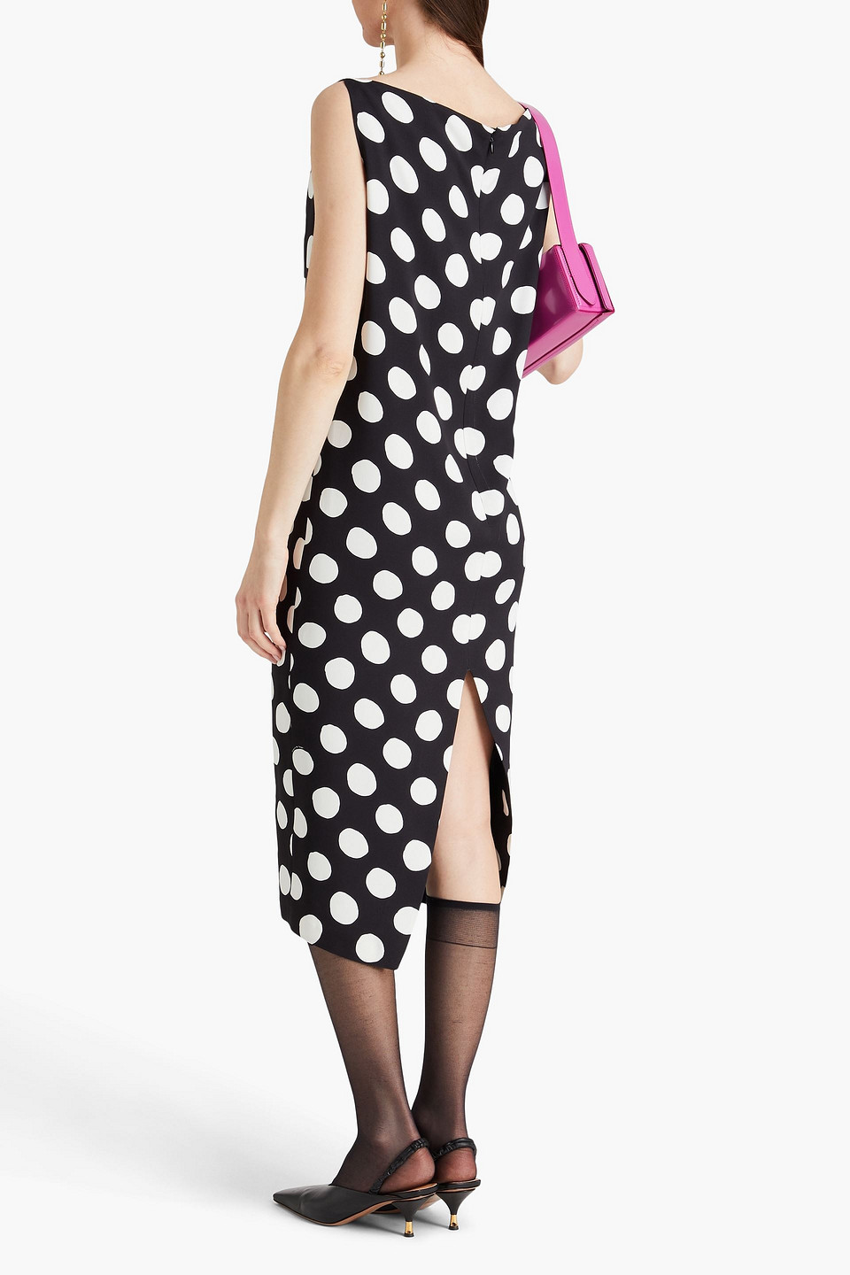 Shop Marni Polka-dot Crepe Midi Dress In Black