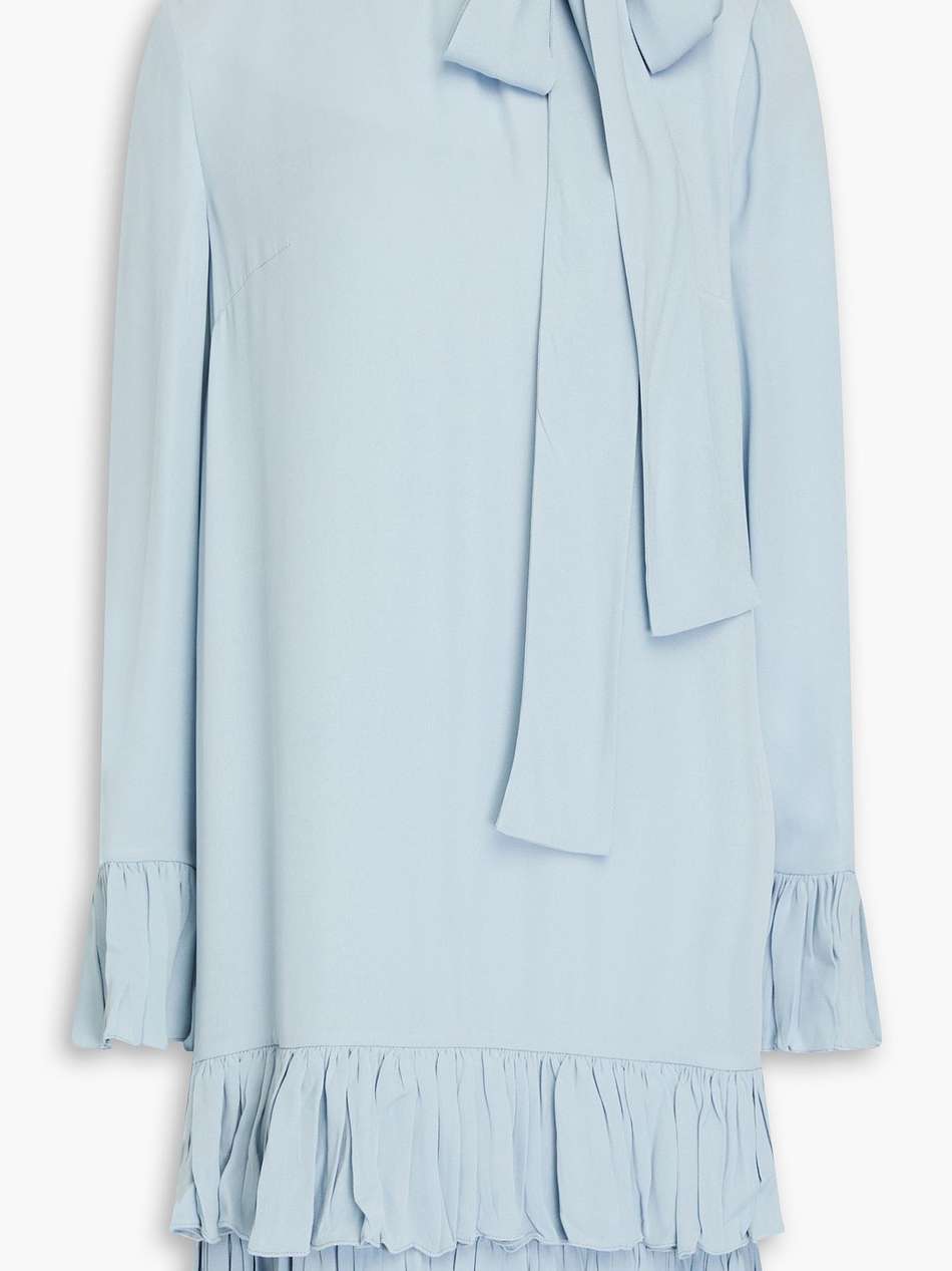 pussy-bow tiered crepe mini dress