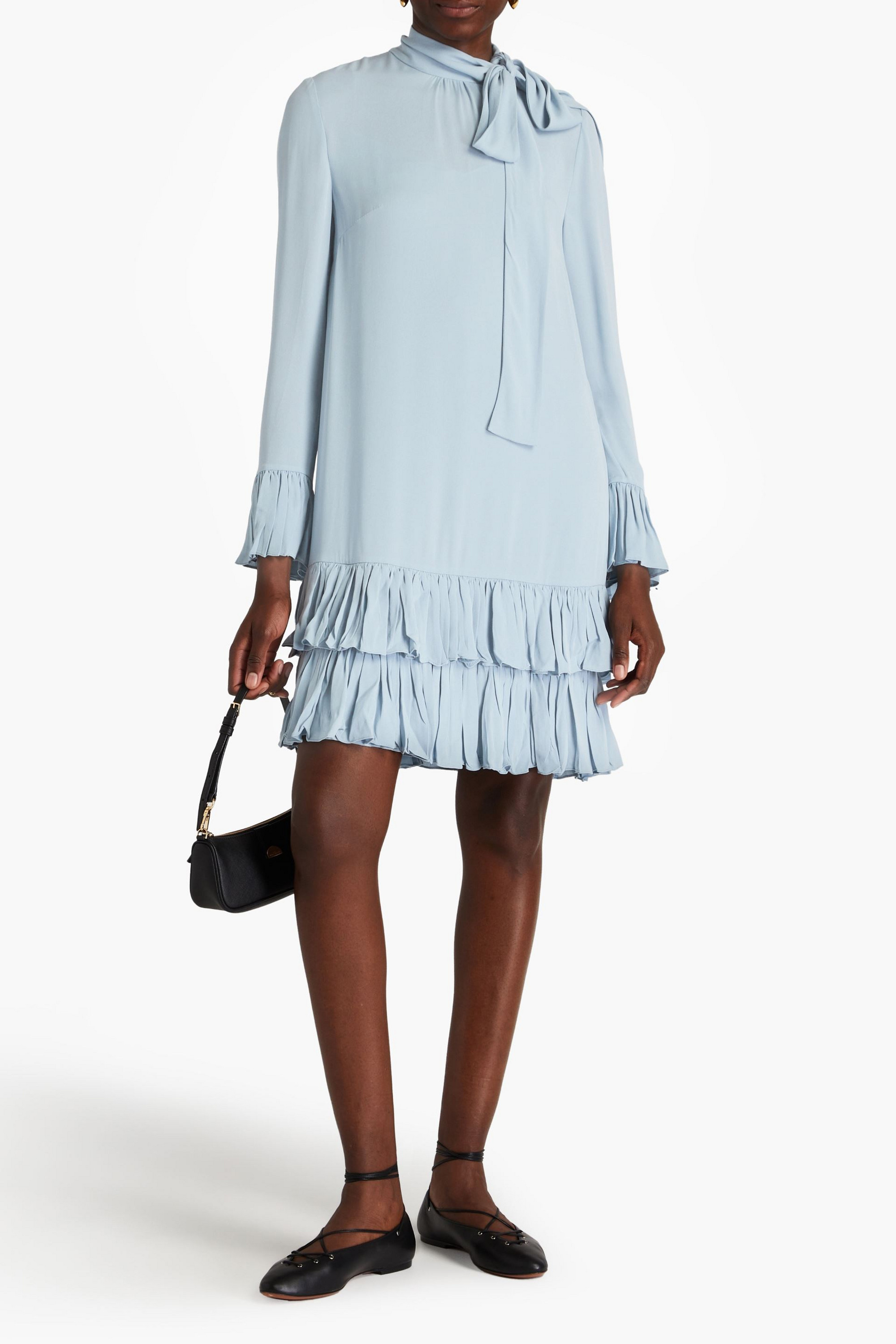 Valentino Garavani Pussy-bow tiered crepe mini dress