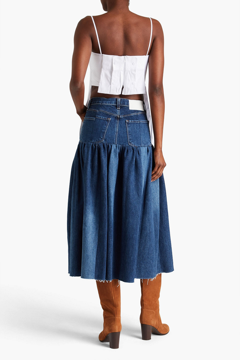 Shop E.l.v. Denim X The Outnet The Corset Cotton-blend Poplin Top In White