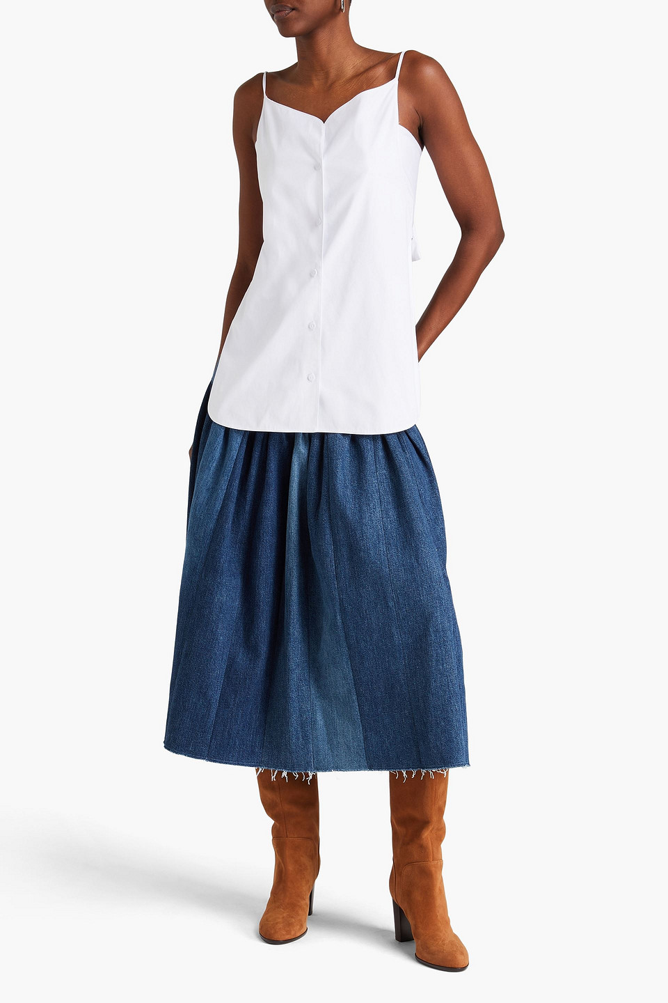 Shop E.l.v. Denim X The Outnet The Corset Cotton-blend Poplin Top In White