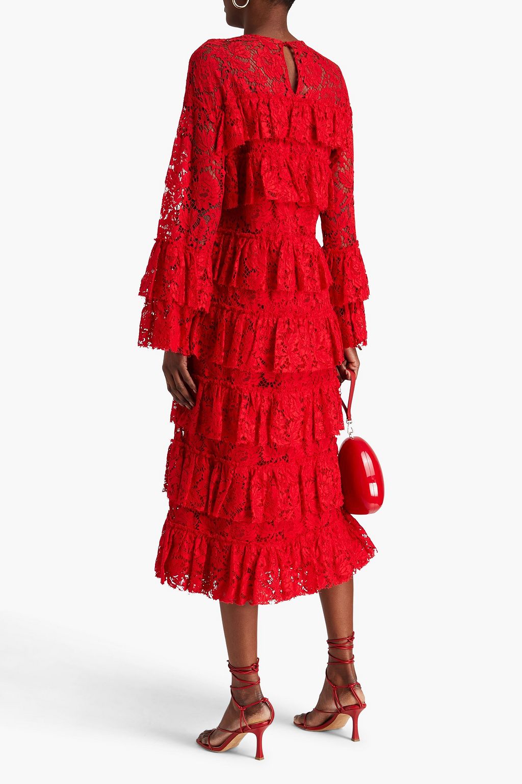 VALENTINO GARAVANI Tiered cotton-blend corded lace midi dress