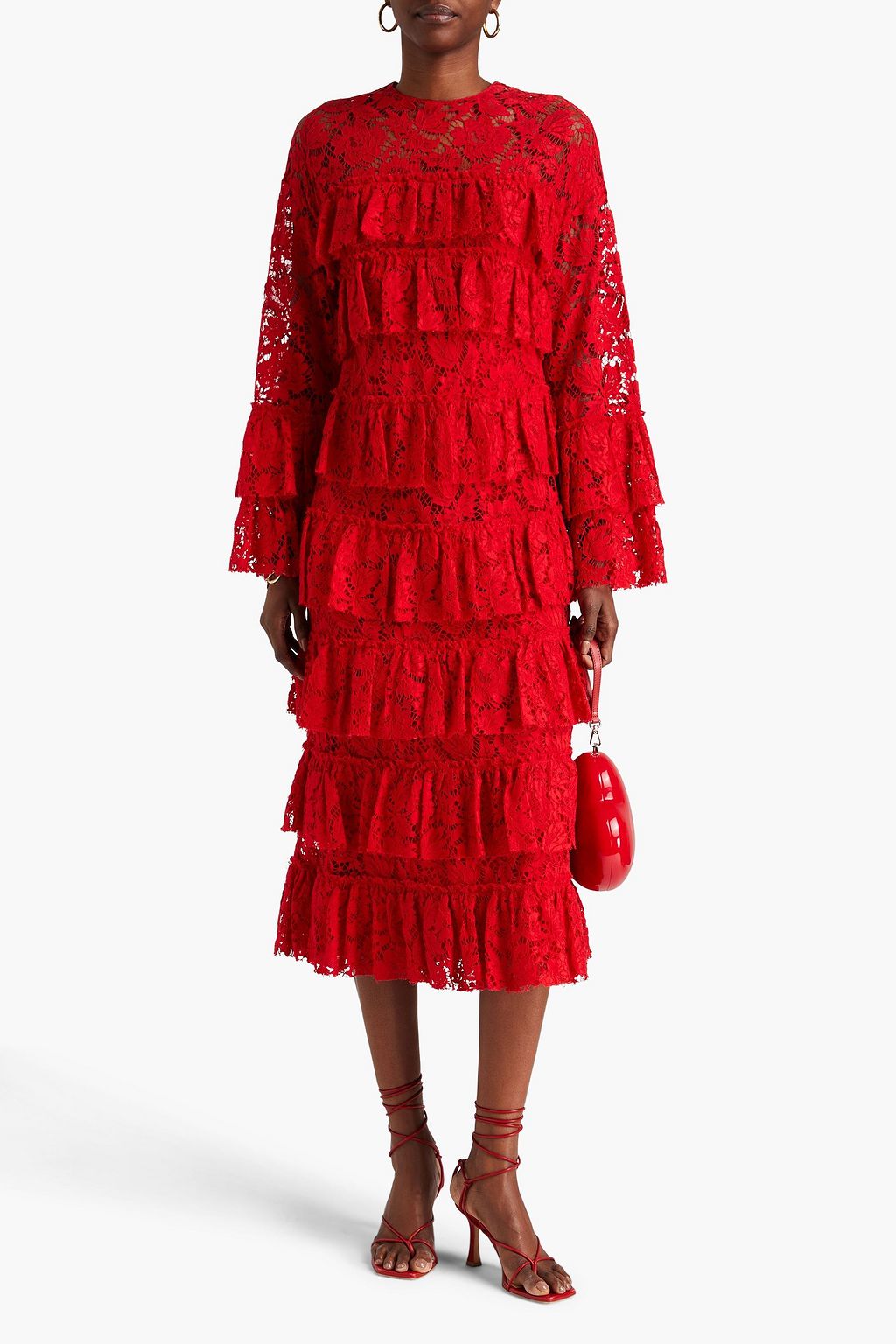 VALENTINO GARAVANI Tiered cotton-blend corded lace midi dress