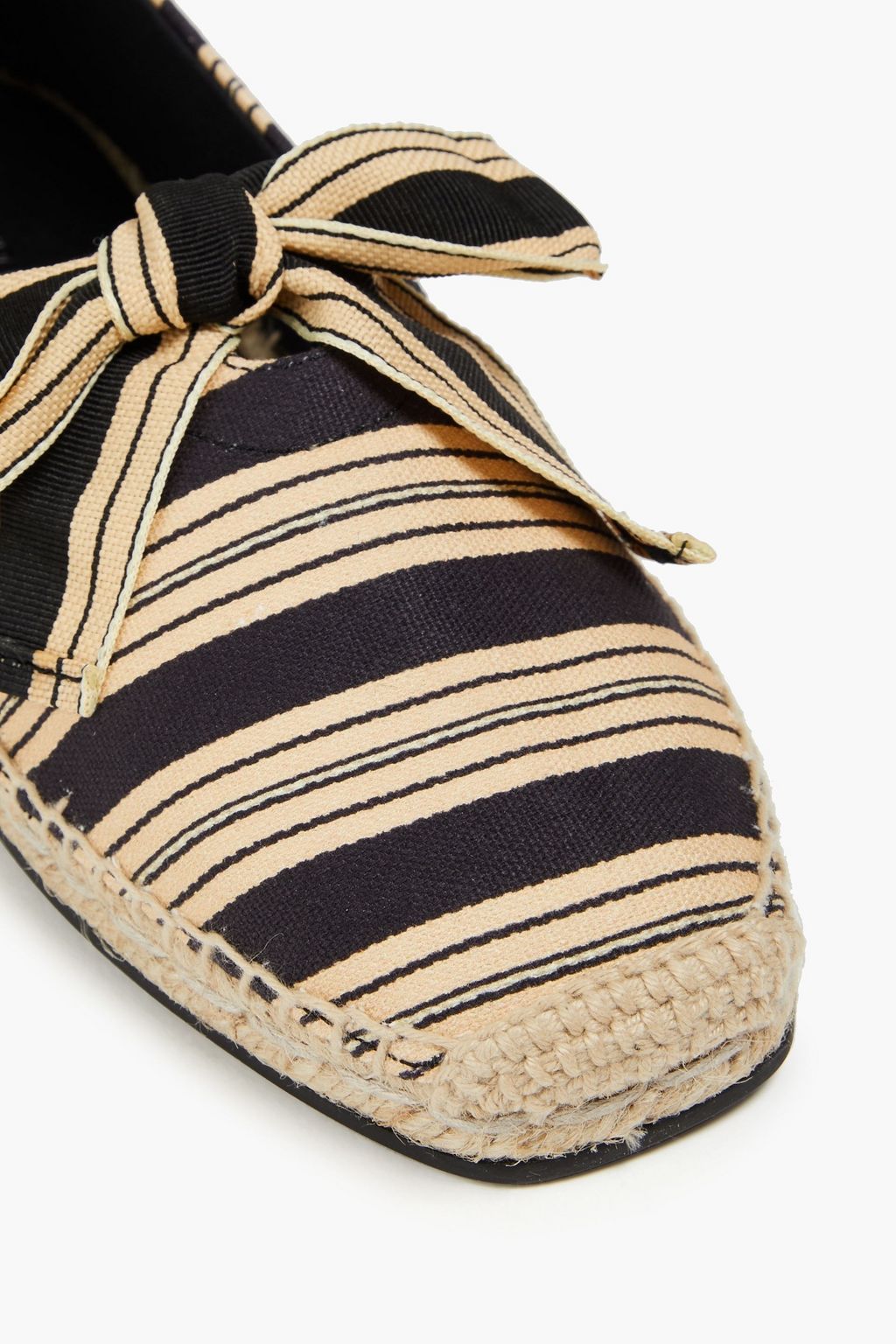 TORY BURCH Bow-detailed striped canvas espadrilles