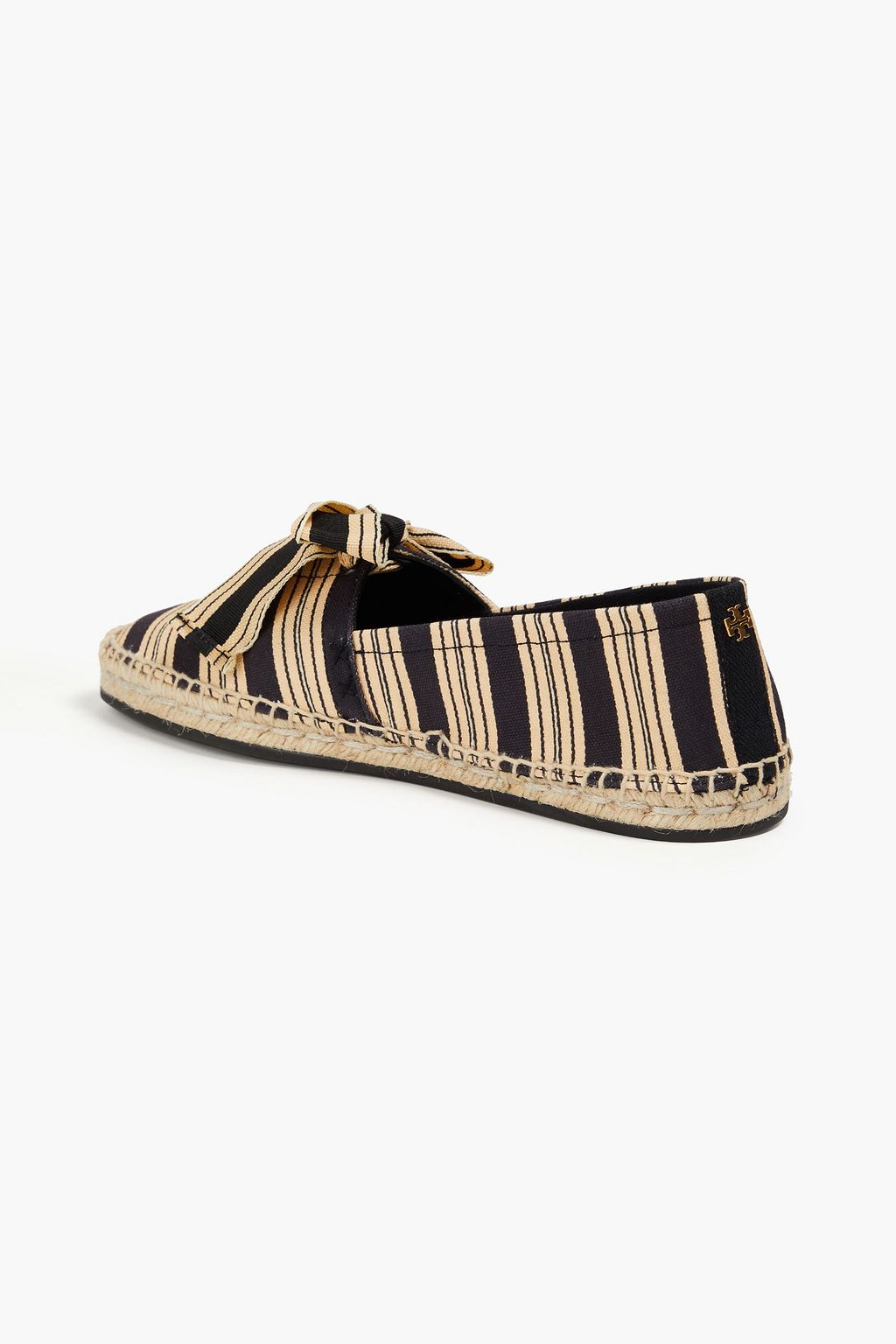 TORY BURCH Bow-detailed striped canvas espadrilles