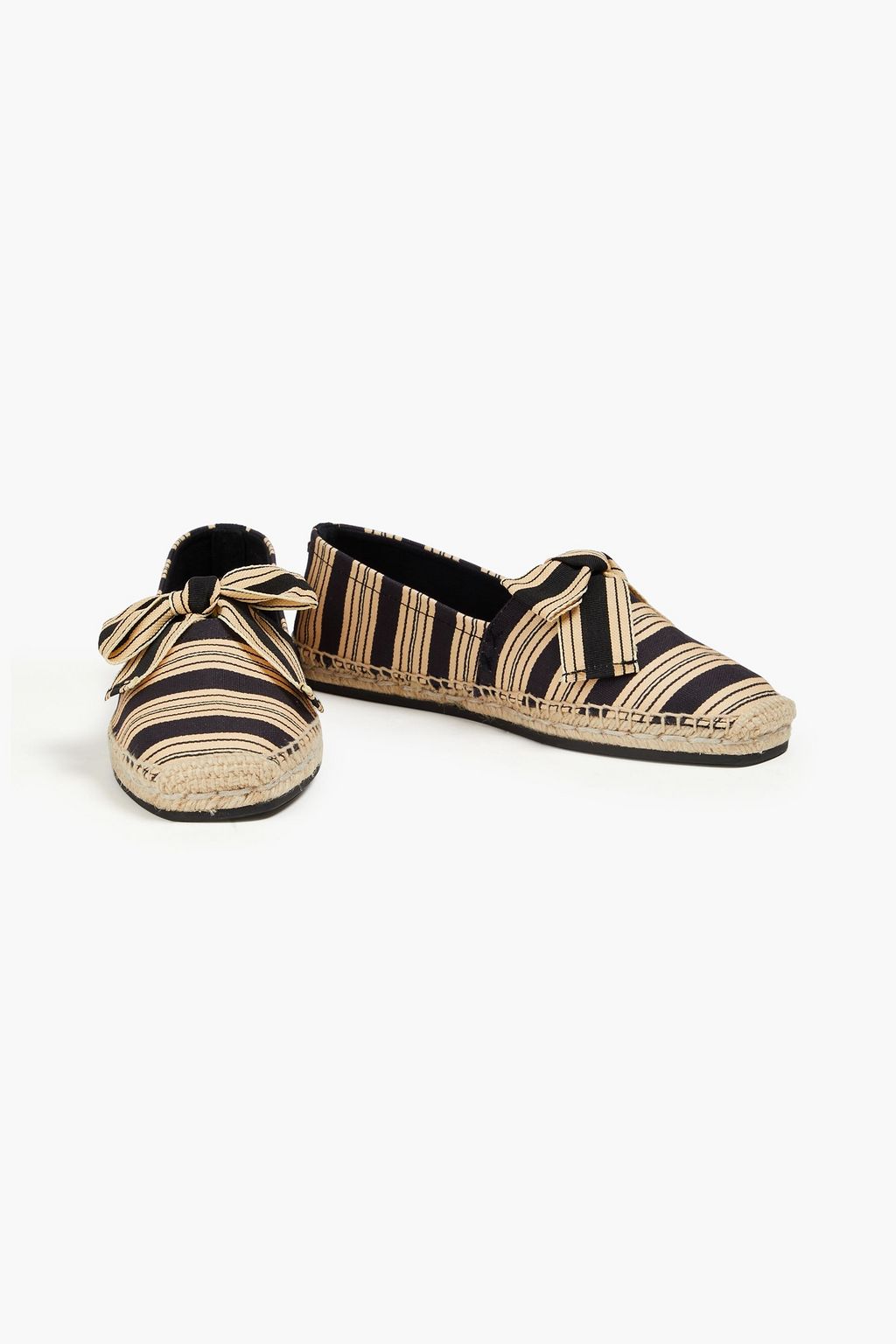 TORY BURCH Bow-detailed striped canvas espadrilles