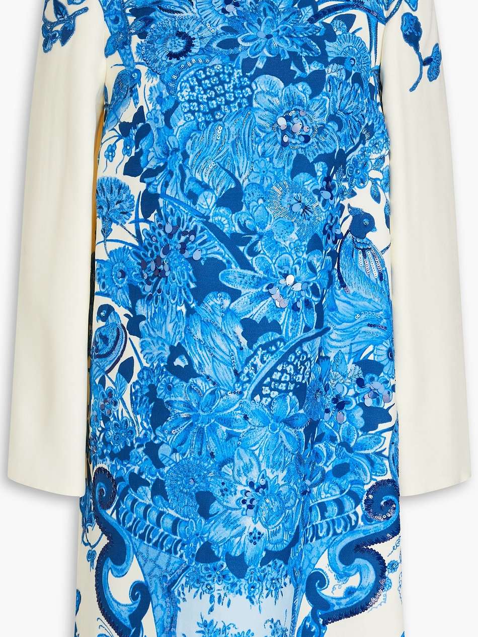 embellished printed crepe mini dress